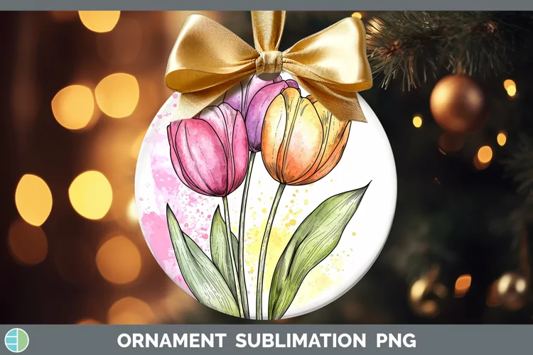 Watercolor Tulip Ornament Sublimation Bauble Designs