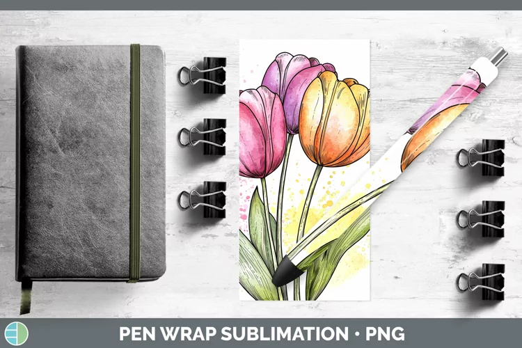Watercolor Tulip Pen Wrap Sublimation Pen Designs