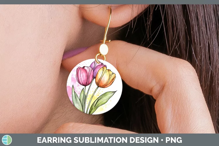 Watercolor Tulip Round Earrings Sublimation Earrings Designs