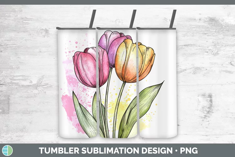 Watercolor Tulip Tumbler Sublimation 20 oz Skinny Tumbler De