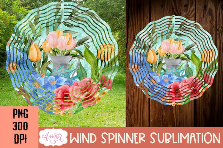 Watercolor Tulips Wind Spinner Design for Sublimation
