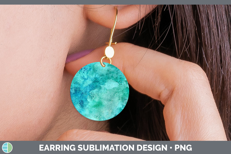 Watercolor Turquoise Round Earrings Sublimation Earrings Des