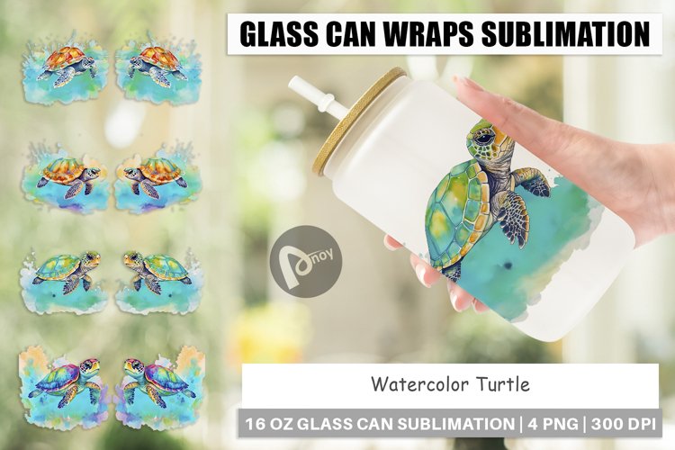 Glass Can Wraps Watercolor Turtle
