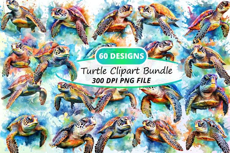Watercolor Turtle Sublimation Clipart Bundle