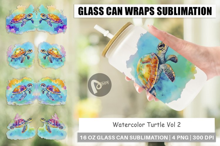 Glass Can Wraps Watercolor Turtle