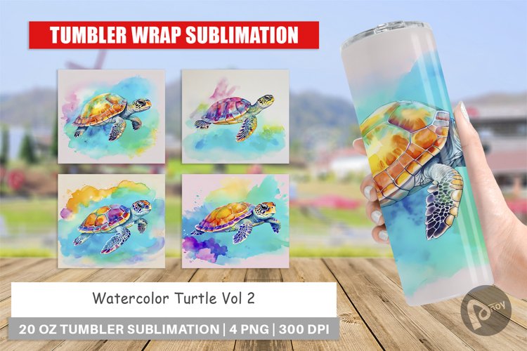Tumbler Sublimation Watercolor Turtle