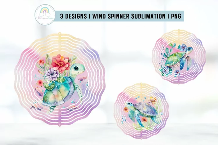 Watercolor Turtle Wind Spinner Sublimation Designs PNG