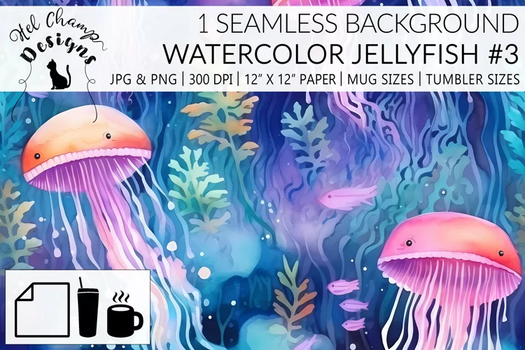 Watercolor Jellyfish #3 | Patterns | Sublimation
