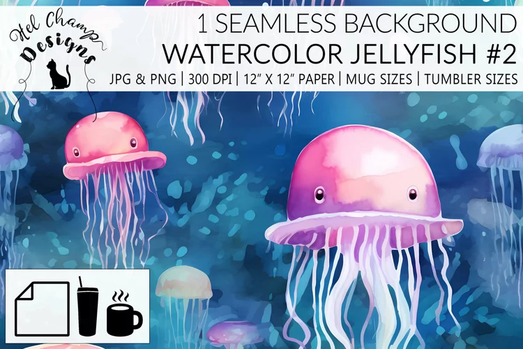 Watercolor Jellyfish #2 | Patterns | Sublimation