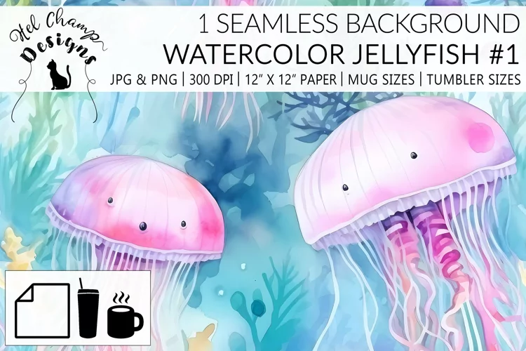 Watercolor Jellyfish #1 | Patterns | Sublimation