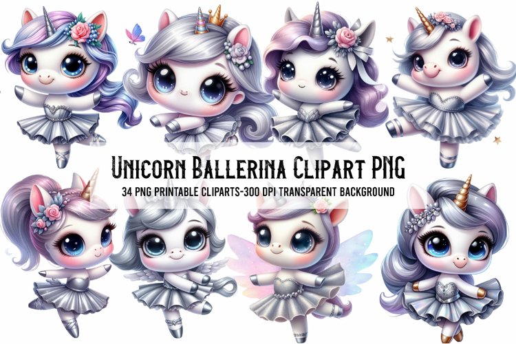 Watercolor Unicorn Ballerina Clipart PNG example image 1