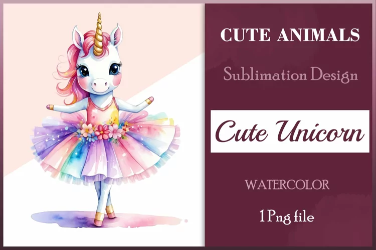 Watercolor Unicorn Ballerina Clipart Png /Sublimation Design