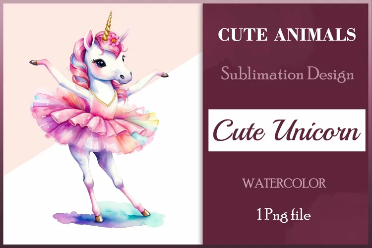 Watercolor Unicorn Ballerina Clipart Png /Sublimation Design
