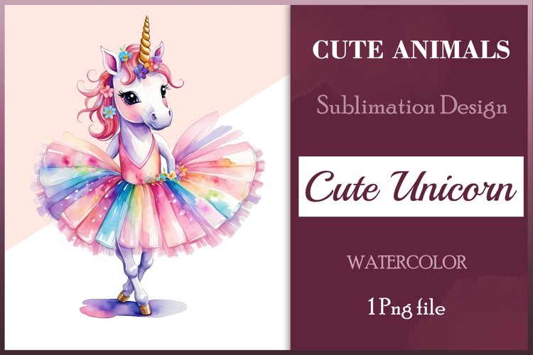 Hand drawn watercolor clipart of cute unicorn ballerina on transparent background. Great creative for nursery, kids, education, wall decoration, greeting cards, party invitations, posters, birthday projects, flyers, brochures, covers, print