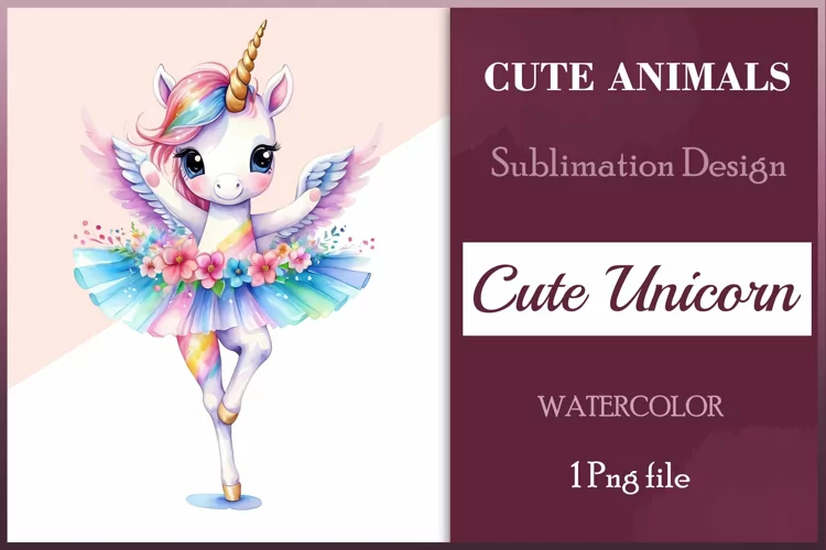 Watercolor Unicorn Ballerina Clipart Png /Sublimation Design