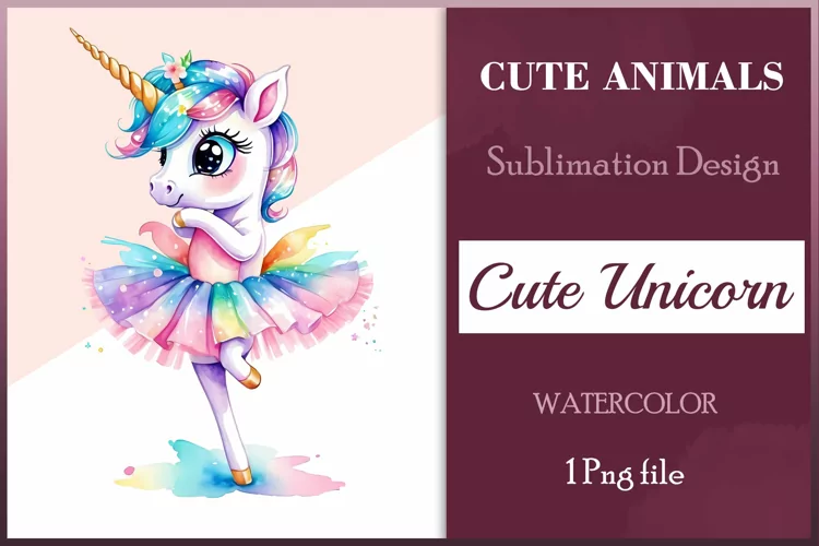 Watercolor Unicorn Ballerina Clipart Png /Sublimation Design