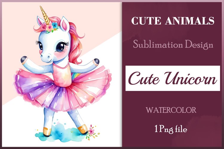 Hand drawn watercolor clipart of cute unicorn ballerina on transparent background. Great creative for nursery, kids, education, wall decoration, greeting cards, party invitations, posters, birthday projects, flyers, brochures, covers, print