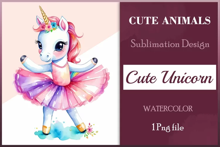 Watercolor Unicorn Ballerina Clipart Png /Sublimation Design