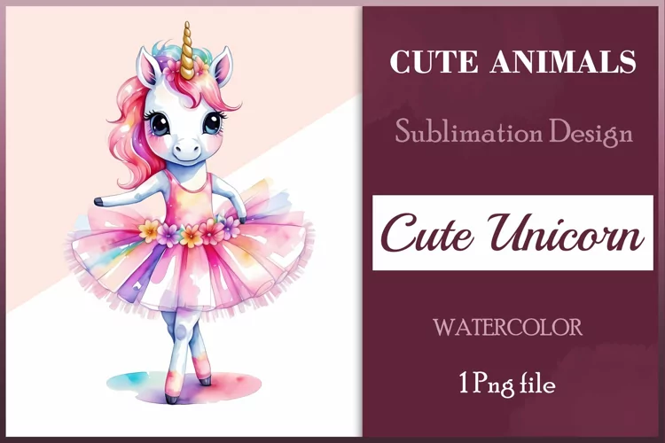 Watercolor Unicorn Ballerina Clipart Png /Sublimation Design
