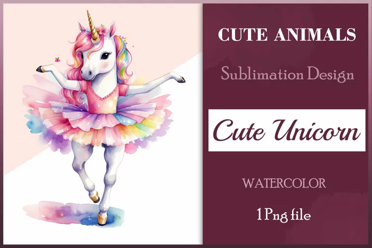 Watercolor Unicorn Ballerina Clipart Png /Sublimation Design