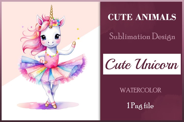 Hand drawn watercolor clipart of cute unicorn ballerina on transparent background. Great creative for nursery, kids, education, wall decoration, greeting cards, party invitations, posters, birthday projects, flyers, brochures, covers, print