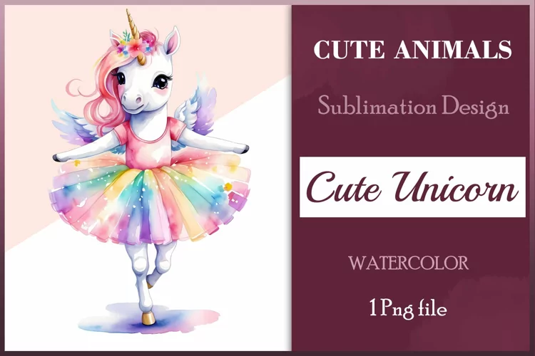 Watercolor Unicorn Ballerina Clipart Png /Sublimation Design