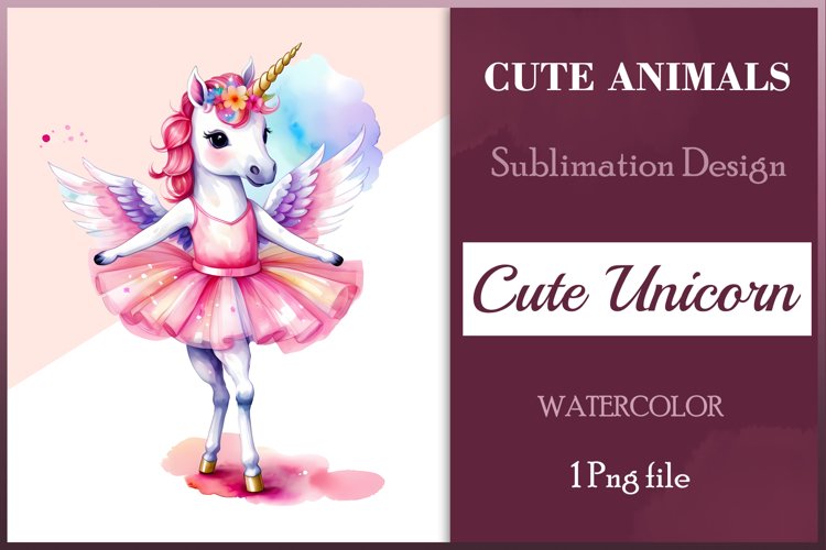 Watercolor Unicorn Ballerina Clipart Png /Sublimation Design