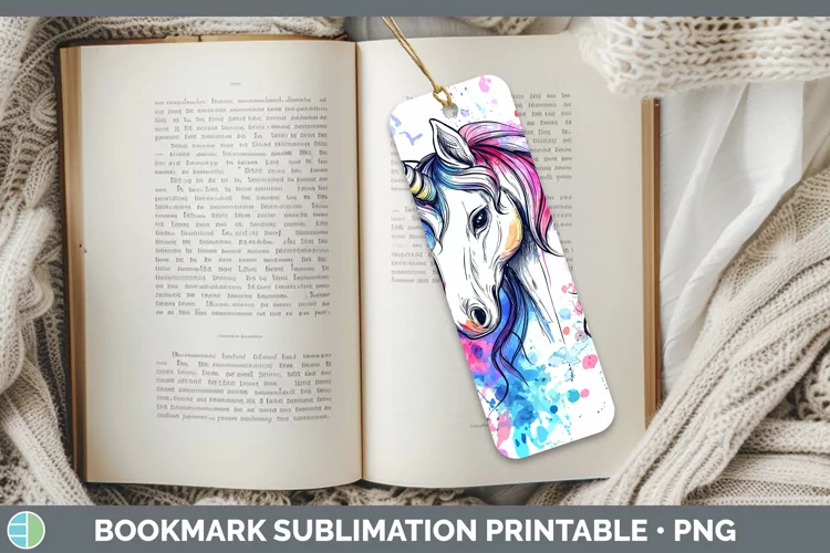 Watercolor Unicorn Bookmark Sublimation Printable Designs