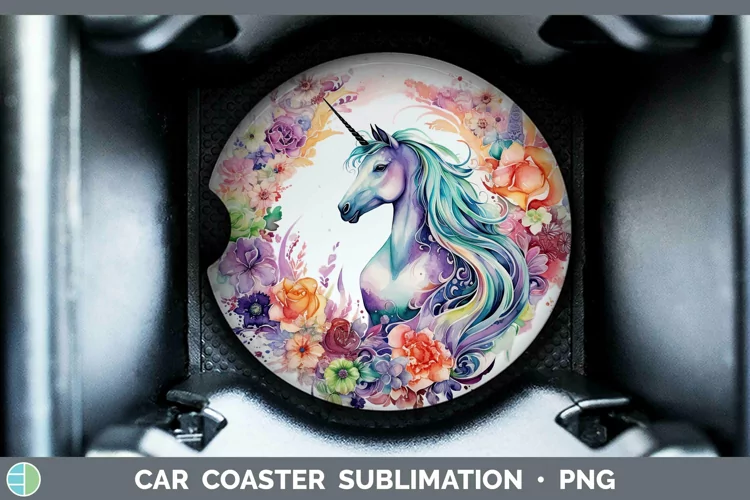 Watercolor Unicorn Car Coaster | Sublimation Coaster Designs
