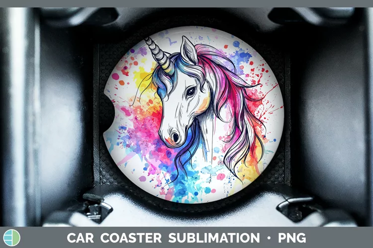 Watercolor Unicorn Car Coaster Sublimation Designs