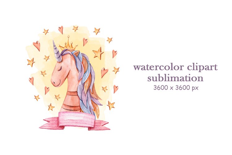 Watercolor cute unicorn sublimation / clipart- 1 png file example image 1