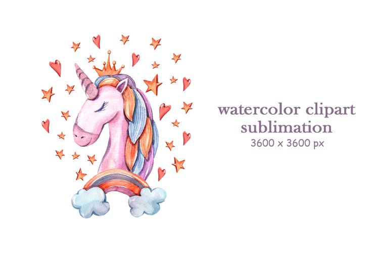 Watercolor cute unicorn sublimation / clipart- 1 png file example image 1