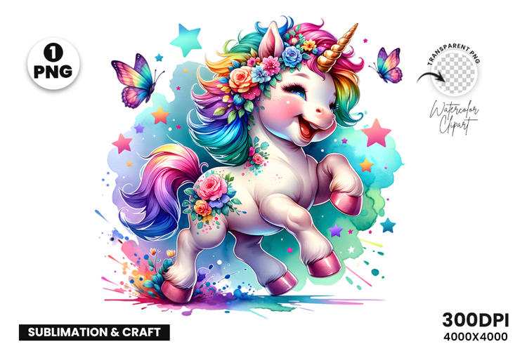 Watercolor Unicorn Clipart illustration Sublimation Design