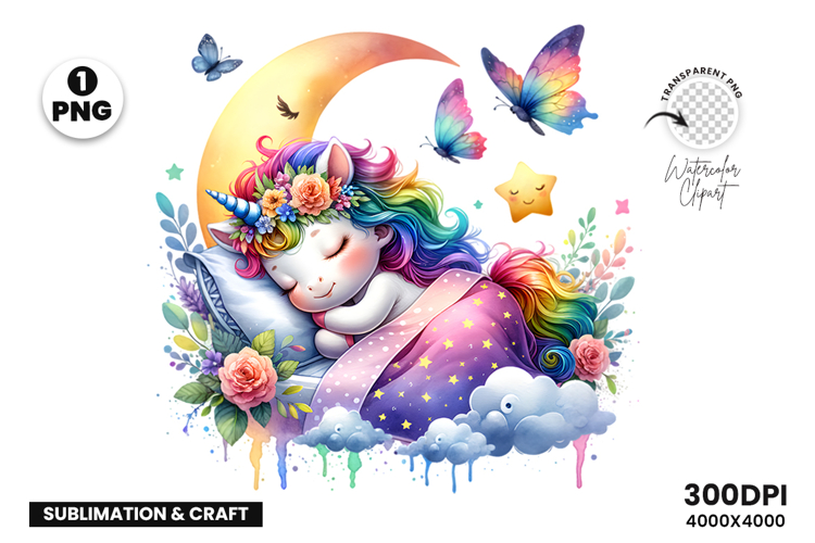 Watercolor Unicorn Clipart illustration Sublimation Design