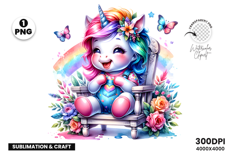 Watercolor Unicorn Clipart illustration Sublimation Design