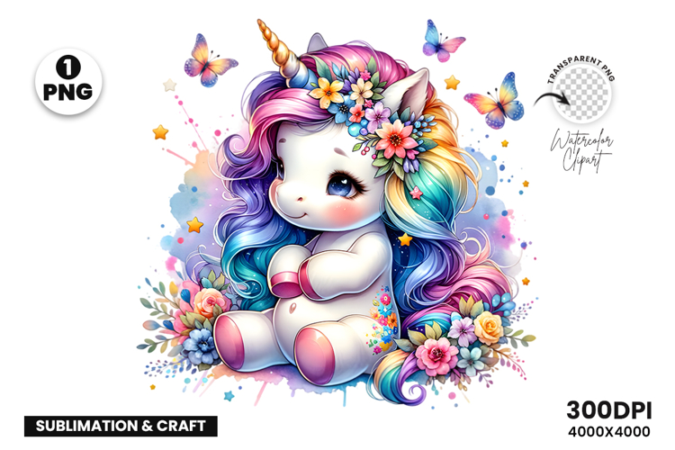 Watercolor Unicorn Clipart illustration Sublimation Design