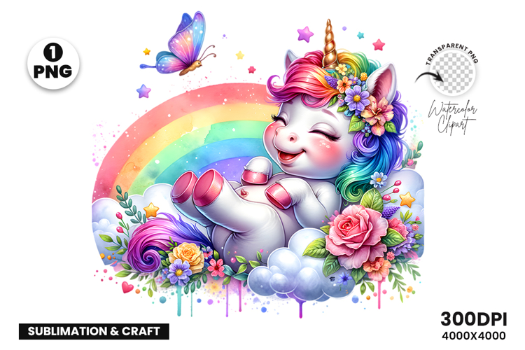 Watercolor Unicorn Clipart illustration Sublimation Design