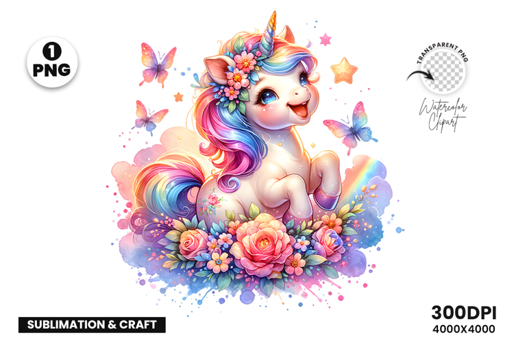 Watercolor Unicorn Clipart illustration Sublimation Design