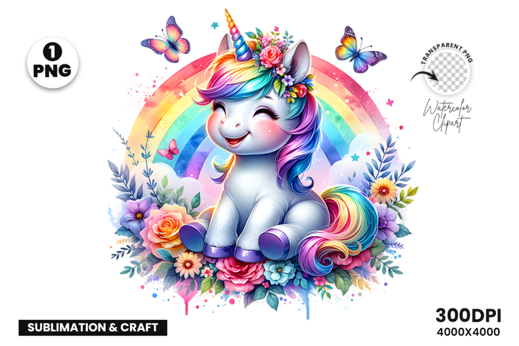 Watercolor Unicorn Clipart illustration Sublimation Design