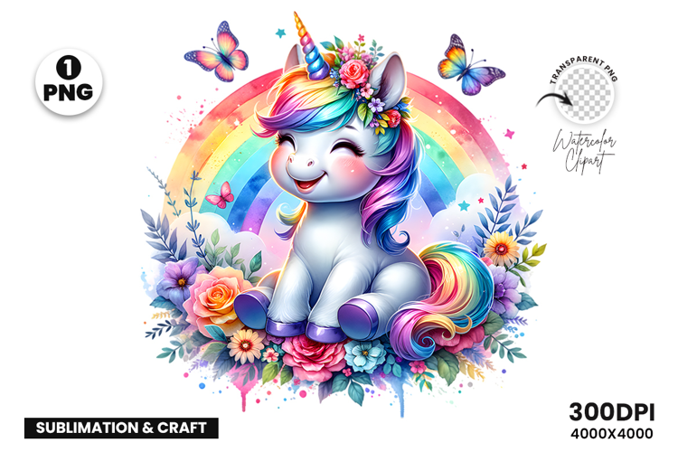 Watercolor Unicorn Clipart illustration Sublimation Design