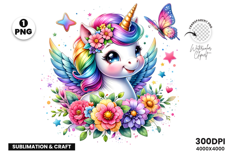 Watercolor Unicorn Clipart illustration Sublimation Design