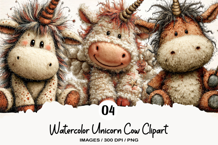 Watercolor Unicorn Cow Clipart