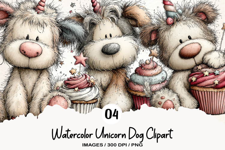 Watercolor Unicorn Dog Clipart