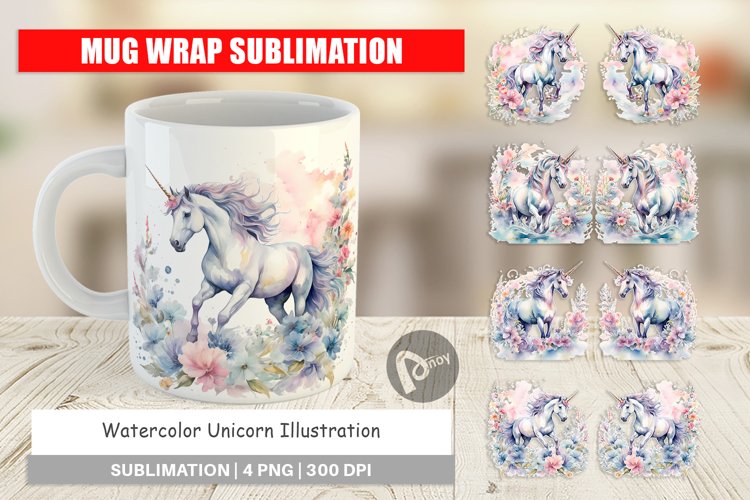 Mug Wrap Design Watercolor Unicorn