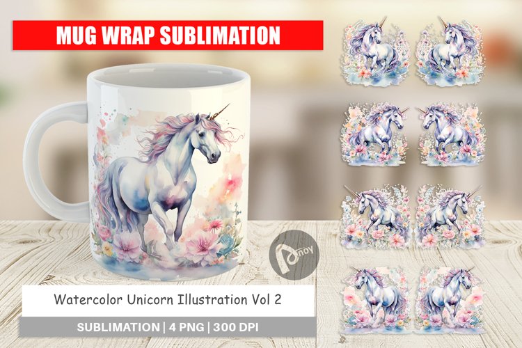 Mug Wrap Design Watercolor Unicorn