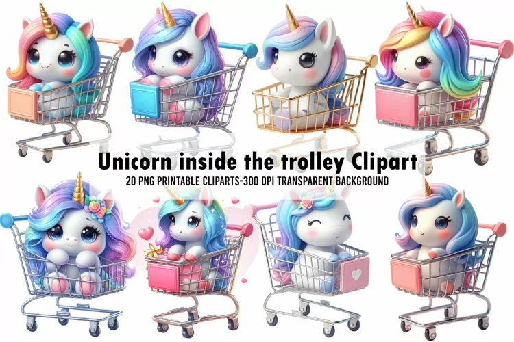 Watercolor Unicorn inside the trolley Clipart
