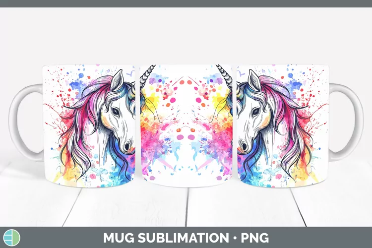 Watercolor Unicorn Mug Wrap Sublimation Coffee Cup Designs