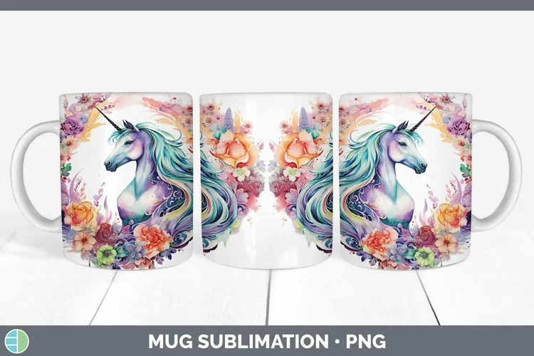 Watercolor Unicorn Mug Wrap | Sublimation Coffee Cup Designs