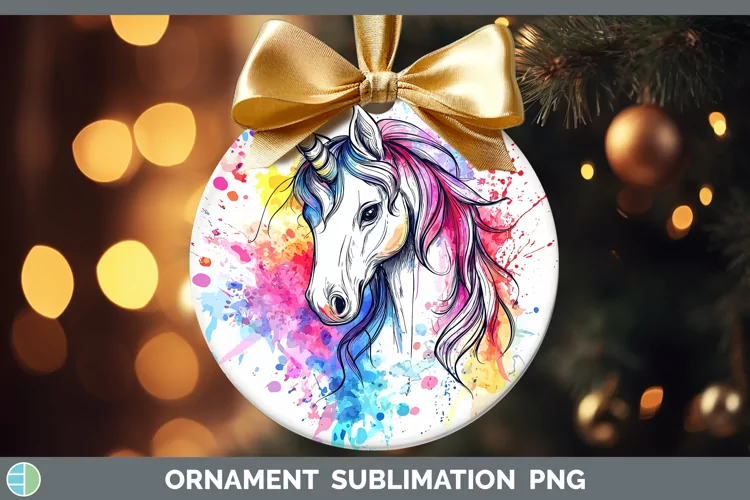 Watercolor Unicorn Ornament Sublimation Bauble Designs