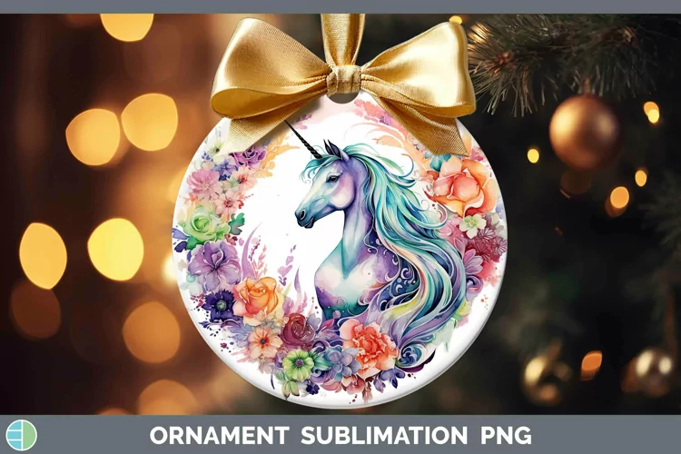 Watercolor Unicorn Ornament | Sublimation Bauble Designs